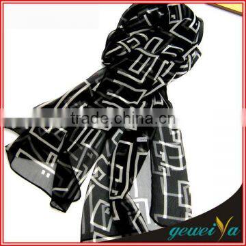 Chiffon White Stripe Printing Ultra Scarf