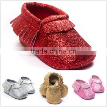 Christmas red moccasins for toddler,gold glitter baby moccasins M5112101