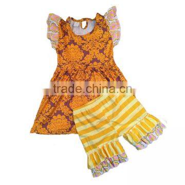 china wholesale clothing flutter sleeve dress with stripe shorts outfits newborn baby clothing import kids clothes