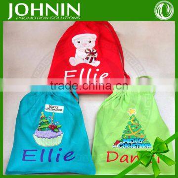 Most popular fast shipping promotional 210D polyester Christmas drawstring bags