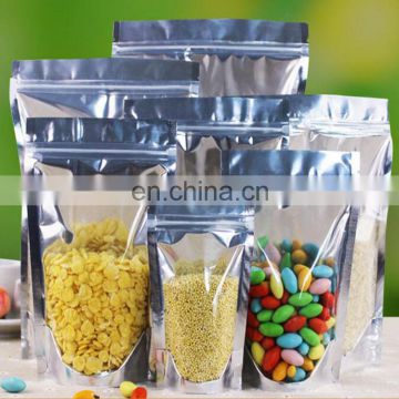 factory custom Aluminum Foil side and transparent side stand up pouch with zipper for dried food packaging