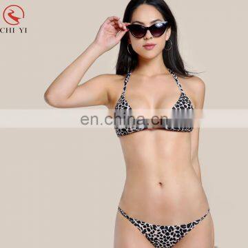 2018 Custom leopard printed t back brazilian bikini set wholesale quick dry swimwear