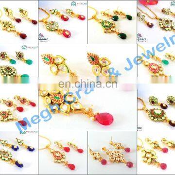 Wholesale meenakari Kundan Pendant set-Kundan imitation Jewelry-Indian ethnic handmade Kundan Pendant set