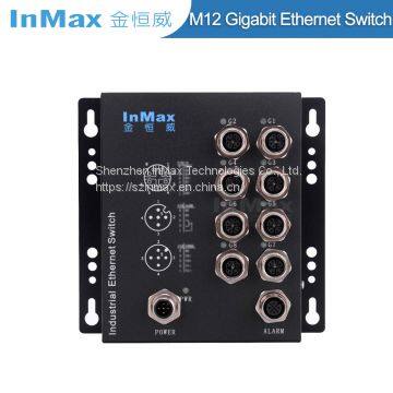 InMax M508B 24V 1000M X-code 8 Port M12 Railway Gigabit Industrial Ethernet Switch