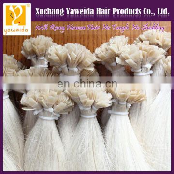 High quality products remy flat tip hair white color 60# human remy hair extension