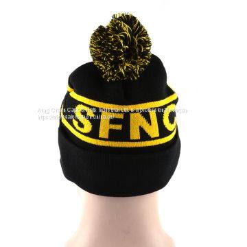 100%Acrylic Cheap Fur POM POM Beanies Knitted Hats photo-5