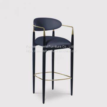 Modern luxury leather cushion aluminium golden chrome arm bar chair