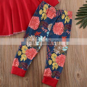 2020 Fall Winter Baby Girls Boutique Long Flare Sleeve O-Neck Peplum Flower Two Piece Rufflers Dress Outfits photo-6