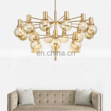 Modern Glass Globe Gold Plated Metal Chandelier Pendant Light photo-3