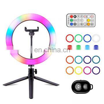 Portable Cheap LED Ring Changing RGB Color Photographic Selfle Fill Light With Tripod Stand