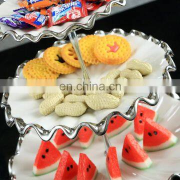 Custom Royal Style Restaurant Decor Three-tier Cake Fruit Stand Silver-plated Ceramic Dining Table Decoration