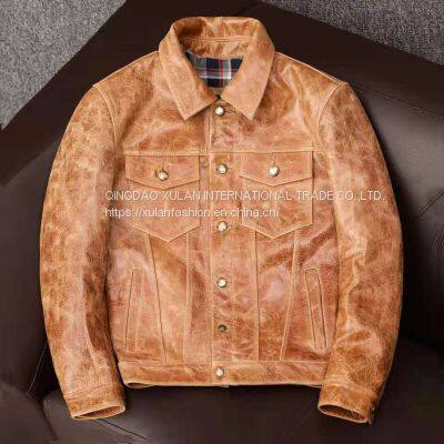 2021NEW FASHION WASHED MEN'S GENUINE COWSKIN LEATHER JACKET FACTORY HOT SALE photo-2