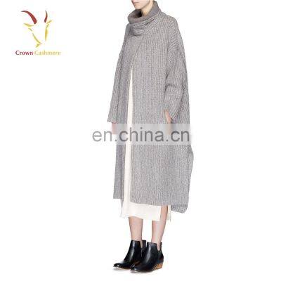 Long Turtleneck Cashmere Poncho Pattern Coat for Women Winter photo-2
