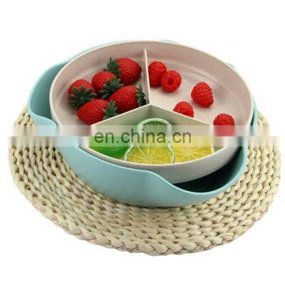Wheat Straw Double Dish for Pistachios, Peanuts, Nuts, Fruits, Candies, Snacks Plastic Serving Dishes and Bowls photo-5