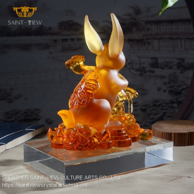 Chinese Horoscope Zodiac Fengshui Lucky Home Office Decor Gift Glass Crystal Rabbit