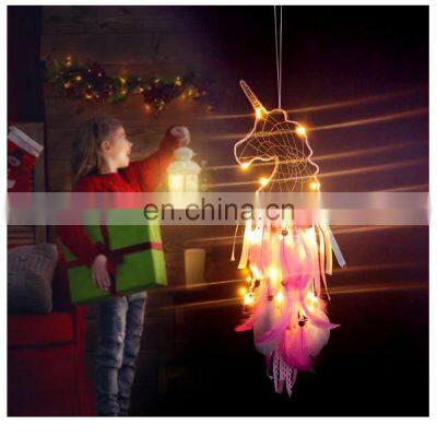 Ins Night Led Lamp Dreamcatcher Hanging Decoration Girl Room Decoration Unicorn Dream Catcher For Kid photo-5
