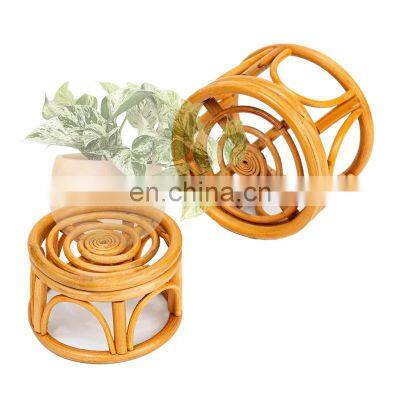 Hot Sale Set of 2 Mini Rattan Woven Plant Stand Natural Planter For Decor Table Wholesale