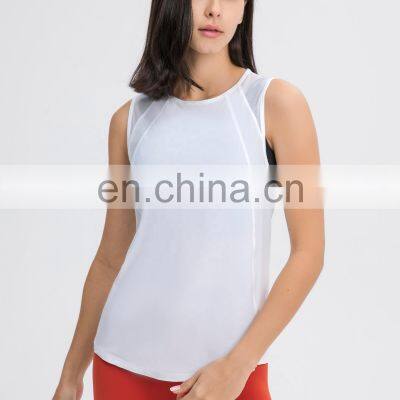 Oem Womens Yoga Tank Tops Plus Size Hollow Out Back Sports T Shirts With Mesh