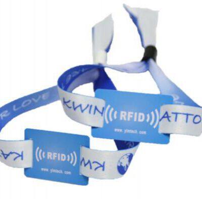 Contactless NATG213 144Bytes One Time Used Woven Rfid Wristband Custom Rfid Fabric Wristbands for Amusement Park