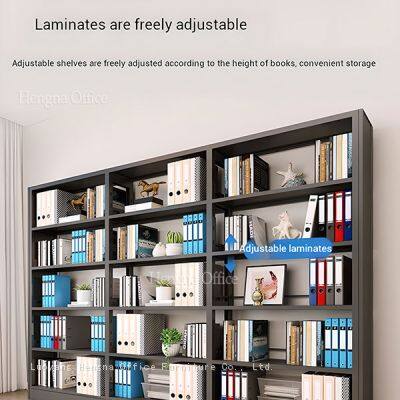 Modern Modular Bookshelf Adjustable Shelves Black White Wood Grain for Meeting Room Office photo-4