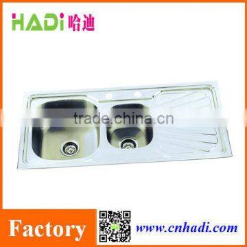 foshan double bowl stainless steel sink with drain board of kitchen sink HD10850