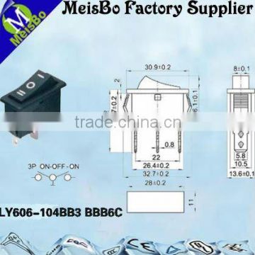 Three pins dpdt on-off-on rocker switch