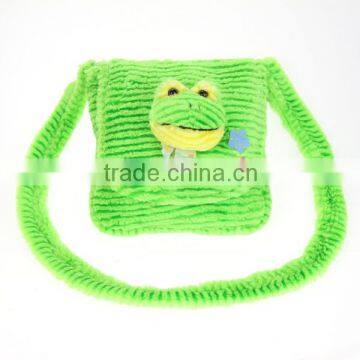 Cute Soft Plush Animal Satchel/New Design Cuddly Toy Frog Zipper Bag/Plush Animal Frog bag