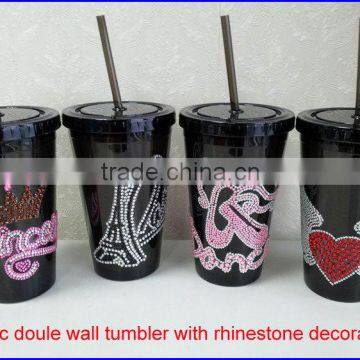 BPA Free Acrylic Double Wall 16 oz Tumblers With Straw and LED Light FDA Standard PVC or Rhinestone Decoration Mugs photo-2