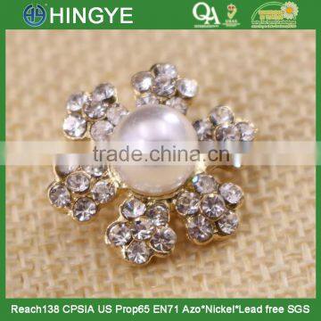Wholesale Gold Flower Rhinestone Button With a Center Pearl 15775-2 photo-2
