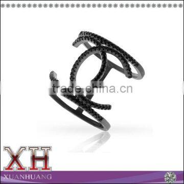 Black Gold Over Silver Fancy Cubic Zirconia Pave Double CC Finger Ring