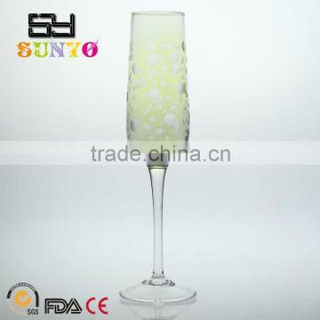 Green solid color clear champagne glass with frosted spot design unique handblown manufacturing                        
                                                Quality Choice