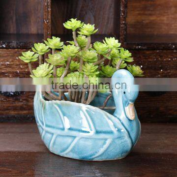 Jingdezhen ceramic factory relief swan animal flower pot for desk decor