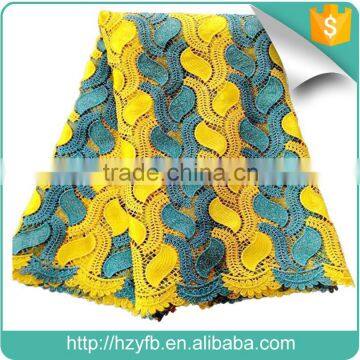 2016 top quality austrian water solube embroidery cord lace fabric teal and yellow African guipure lace                        
                                                                                Supplier's Choice