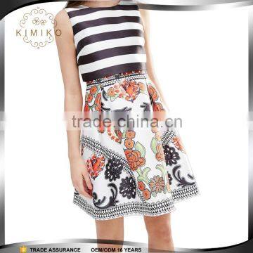 Latest Fashion Designs Ladies Party Dresses With Stripe and Floral Print