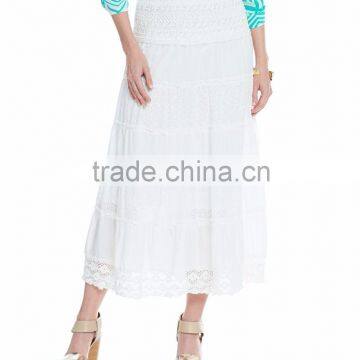 Women India White Color Crochet Long Skirt