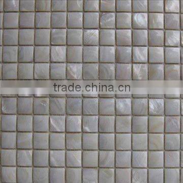 Convex white river shell mosaic tile on mesh for wall