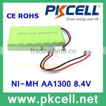 Good quality rechargeable battery pack 8.4V AA1300mAh NiMH Battery Pack from shenzhen PKCELL