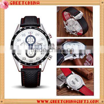 Multi-function business Real leather quartz Sapphire calendar customzied watch                        
                                                Quality Choice