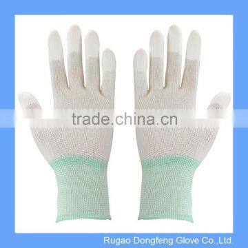 Non-slip White Nylon With White PU Finger Tip Coated Cleanroom Glove