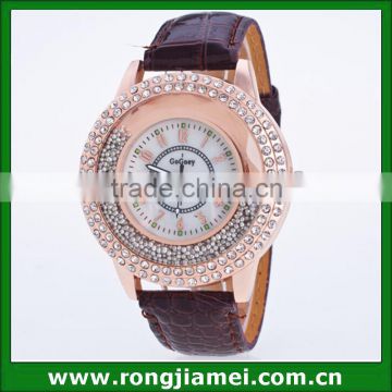 China watch factory crystal diamond low cost leather quartz watch