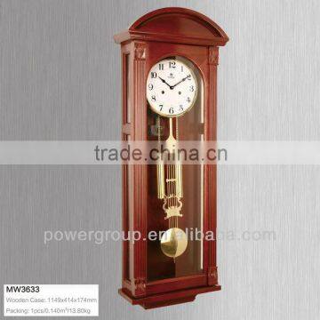 Wooden case wall clocks with gold pendulum Brown color white dial CE/FCC/ISO standrad MW3633