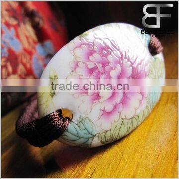 Peony Flower Printed Ceramic Braided Bracelet Bangle Wrist size 4-6.5 inches