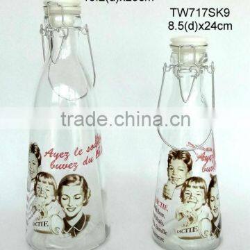 TW717K9 glass milk bottle with printig with metal clip