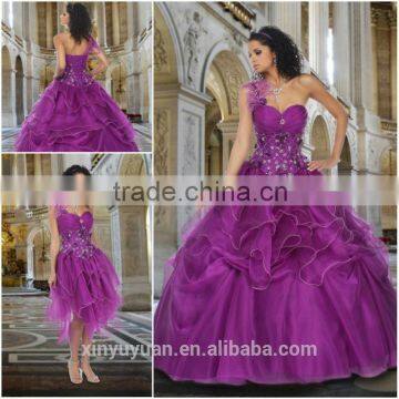 Latest Designer Ball gown Sweetheart Purple one shoulder Western Detachable Quinceanera Dresses with detachable skirt CYQ-003