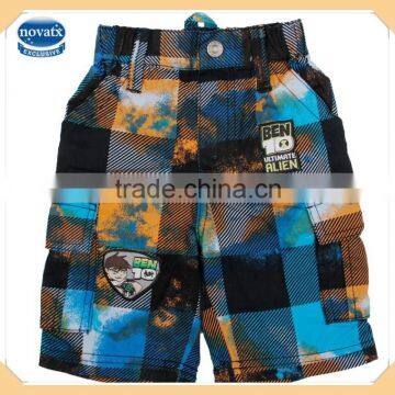 (D2435) high quality kids check short pants cotton woven beach shorts for boys