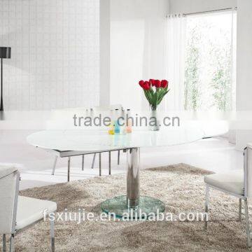 L818 47" 71" L Modern Round Dining Table with Extension Leaf Tempered Glass Stainless steel Leg
