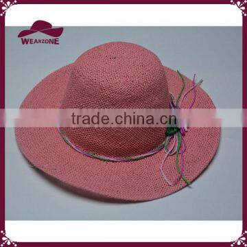Girl Pink Straw Sun Hat Paper Floppy Hat With Colorful Flower photo-2