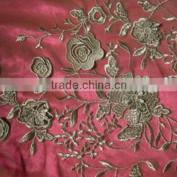 3D metallic thread fabric embroider on mesh ground