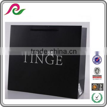 Luxury Gloss Finish Black Color Paper Bags Shopping Bag With Brand Logo Printed