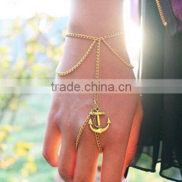 Women Girl Mutil layers Finger Ring Hand Chain Bracelet Lucky Anchor Charms